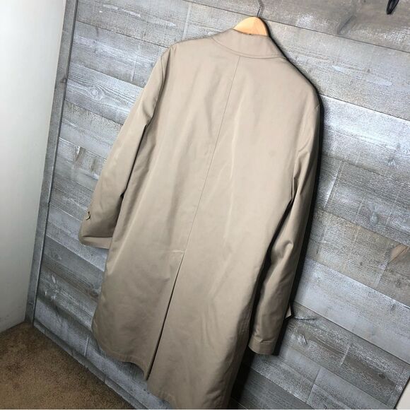 London Fog men 46R vintage fur trim beige mens trench coat button down - Picture 2 of 5